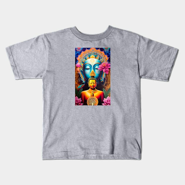 Buddha Mandala and the tree of life with lotus Kids T-Shirt by mariasshop